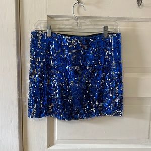 Blue and silver sequin mini skirt